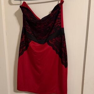 Wet Seal Strapless Red Dress with Black Lace